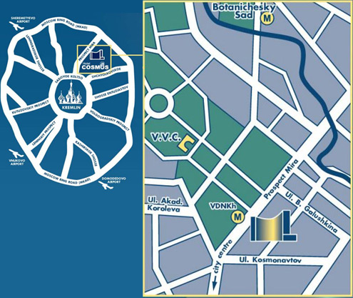 Map to Hotel Cosmos, Moscow